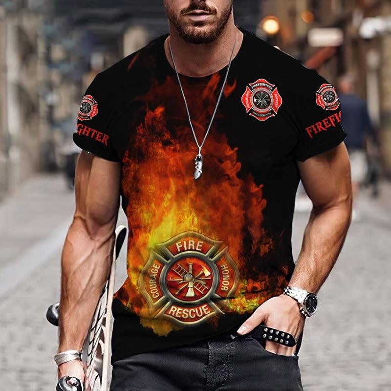 Firefighter Graphic 3D Print Pánská trička pro muže Oblečení Oversized TričkaLéto Neformální Topy s krátkým rukávem Osobnost