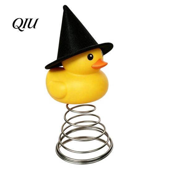 Yellow Duck Christmas Ornament Halloween Tree Topper, Small Witch Topper with Vivid Metal Spring Base for Gothic Home Decor, Holiday Party Supplies
