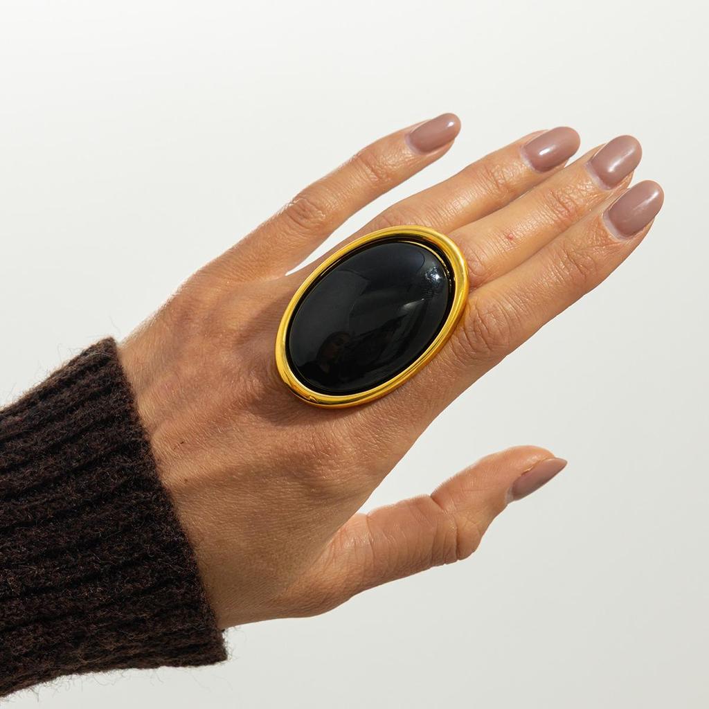 Anello Ovale in Resina Geometrico Rosso Nero Retrò per Donna, Anello alla Moda ed Elegante, Affascinanti Accessori da Festa, Regali di Gioielli