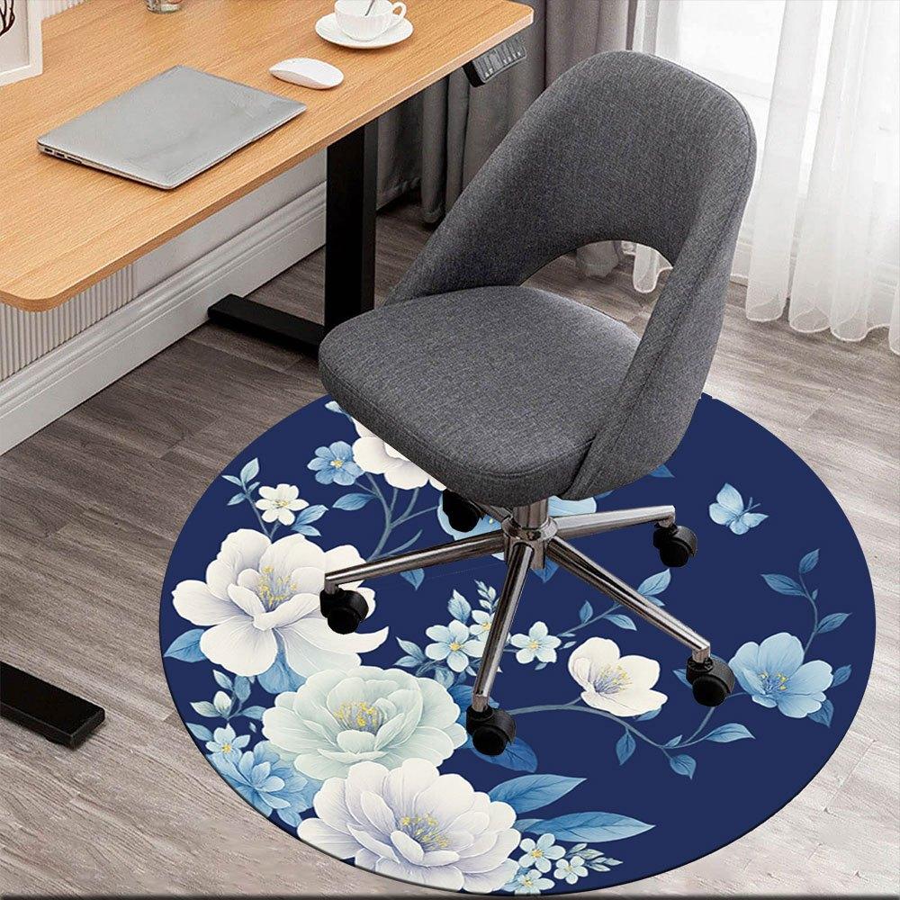 Blue and White Floral Pattern Ceramic PlateRound Non-Slip chair mat chair carpet for office Rugs for Office Decor Gift For Valentine's Day Mother's Da