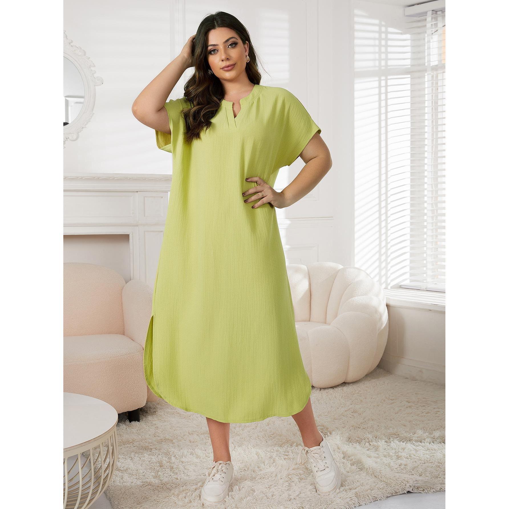 

Женская ночная рубашка больших размеров, весенне-летняя ночная рубашка средней длины с короткими рукавами 1XL зелёный