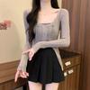 Gray Ripped Split Long Sleeve Knit Cardigan Women's Summer Thin Slightly See-Through Slim-Fitting Stylish Niche Top
