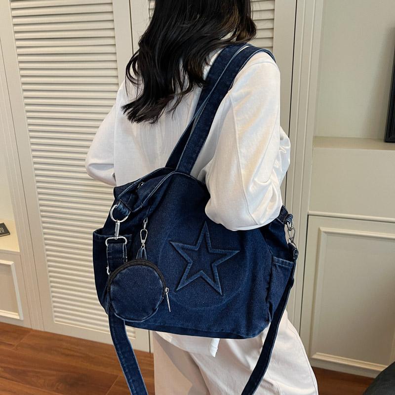 Jeanstasche Damen Große Kapazität Umhängetasche Fünfzackiger Stern Klasse Tragetasche