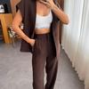 Casual 2 Piece Pants Sets Women Solid One Button Blazer Zippers High Waist Pleat Wide Trousers 2025 Spring Summer Lady Outfits