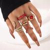 Gold Retro Punk Vintage Ring Set 5 Rings Snakes Red