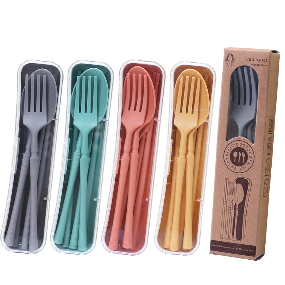 Set de tacâmuri 4 buc cu cutie de transport Set de tacâmuri portabile Cuțit Furculiță Linguriță Bețișoare Student acasă Vesele de călătorie Cadou