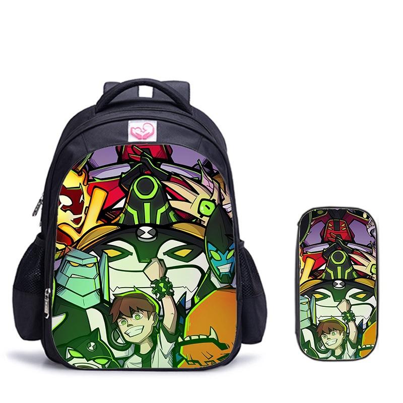 Ben10 Omnitrix Transformation Printing Two-Piece Set Elementary School Shoulder School Bag Large Capacity Grid Pencil Case Combination