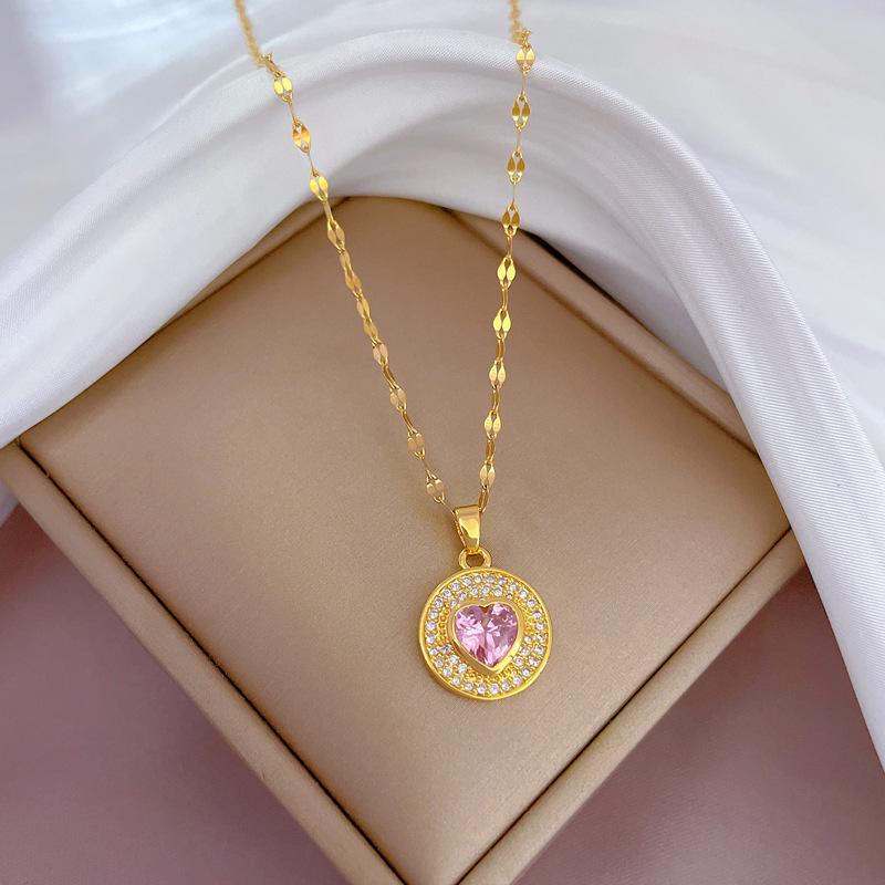 Titanium Steel Light Luxury Full Diamond Love Zircon Light Luxury Design Versatile Korean Style Niche Design Live Necklace