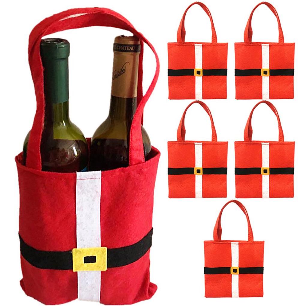6Pcs Xmas Red Wine Bag Red Black Classic Candy Pouches Large Festival Handbags Kitchen Office Decorations Christmas Props