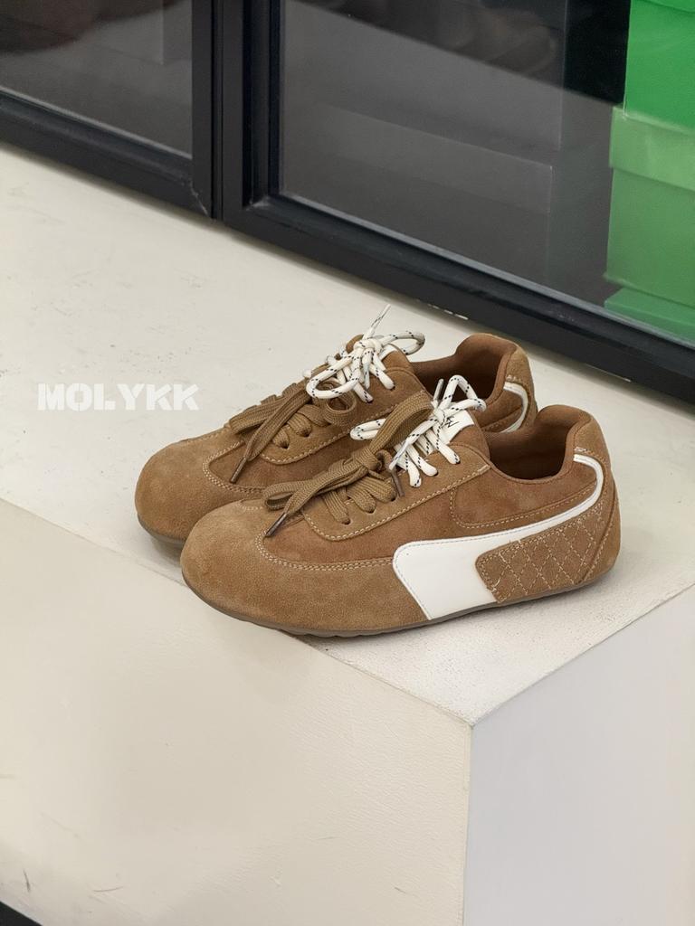 Lightweight Soft Sole~ Leather Single Ugly Cute German Training Shoes Women's 2025 Spring New Two-color Shoelaces Casual Forrest Gump Shoes.