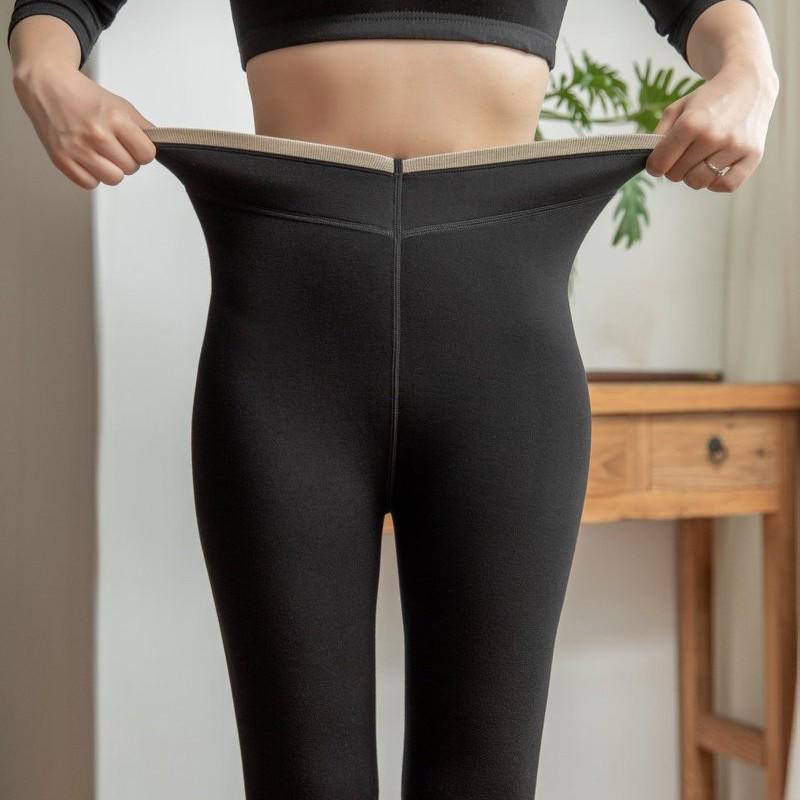 Plus Size Black Velvet Lined Slimming Elastic Leggings for Autumn/Winter