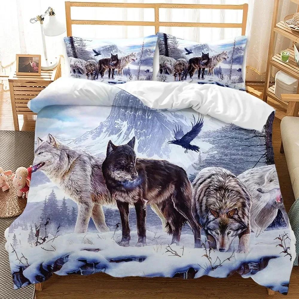 3D Printed Wolf Wild Snow Wolf Comfortable Duvet Quilt Cover Pillowcase Bedding Set Children Bedroom Decoration Home Textile