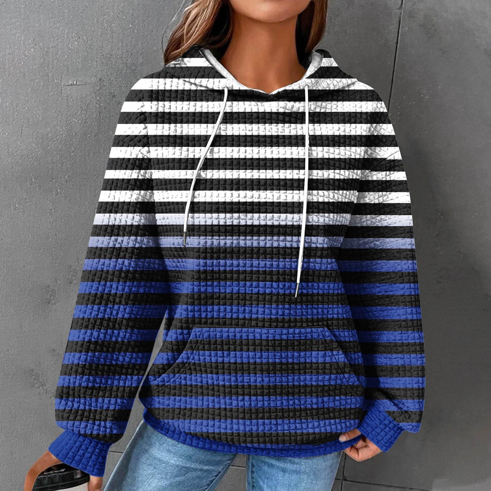 

Женская мода повседневная полосатая кофта с капюшоном, длинный рукав, клетчатая толстовка, топ M
