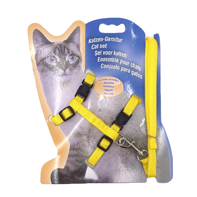 High Quality Eco-Friendly Nylon Plaid Cat Leash Set and Chest Harness with Fur Decoration Buckle Closure for Outdoor Walking