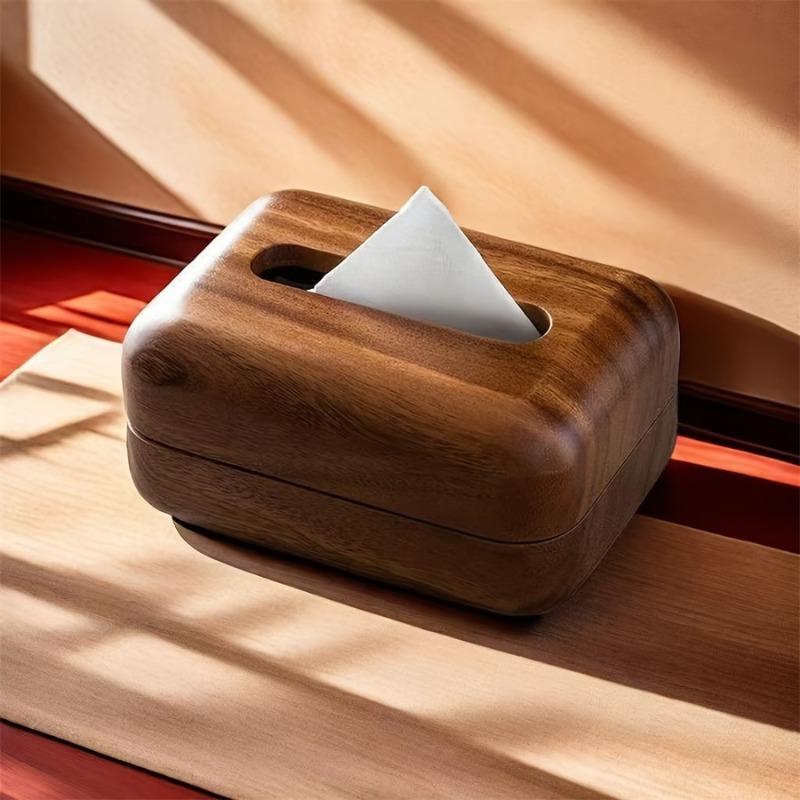 1pcs Vintage Solid Wood Tissue Box with Lid Handcrafted Wooden Tissue Holder Home Desk Decoration Storage Organizer