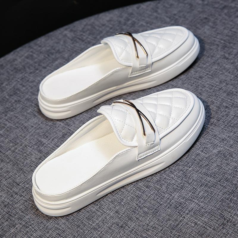Women's Mules Shoes White Sandals Comfortable Fashion Designer Slipper Flat Leather Summer New 2024 Luxury Slippers for Women