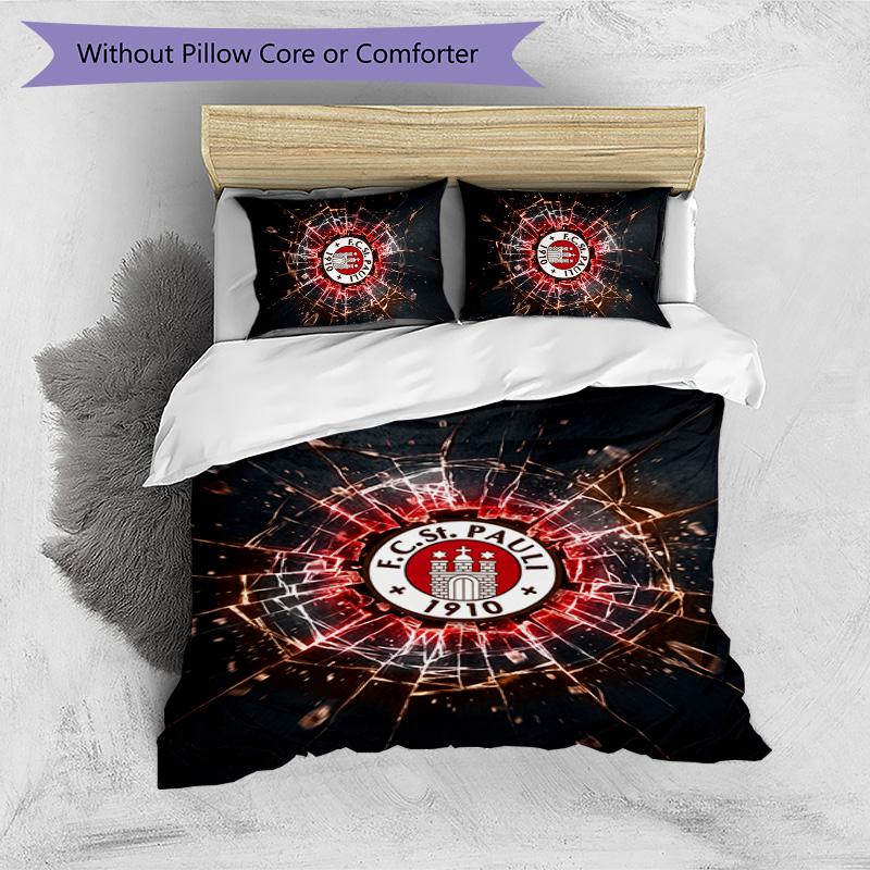 FC St. Pauli Football Printed 3 Pieces Bedding Set, Comfortable Skin Friendly Bedroom Duvet Cover Set
