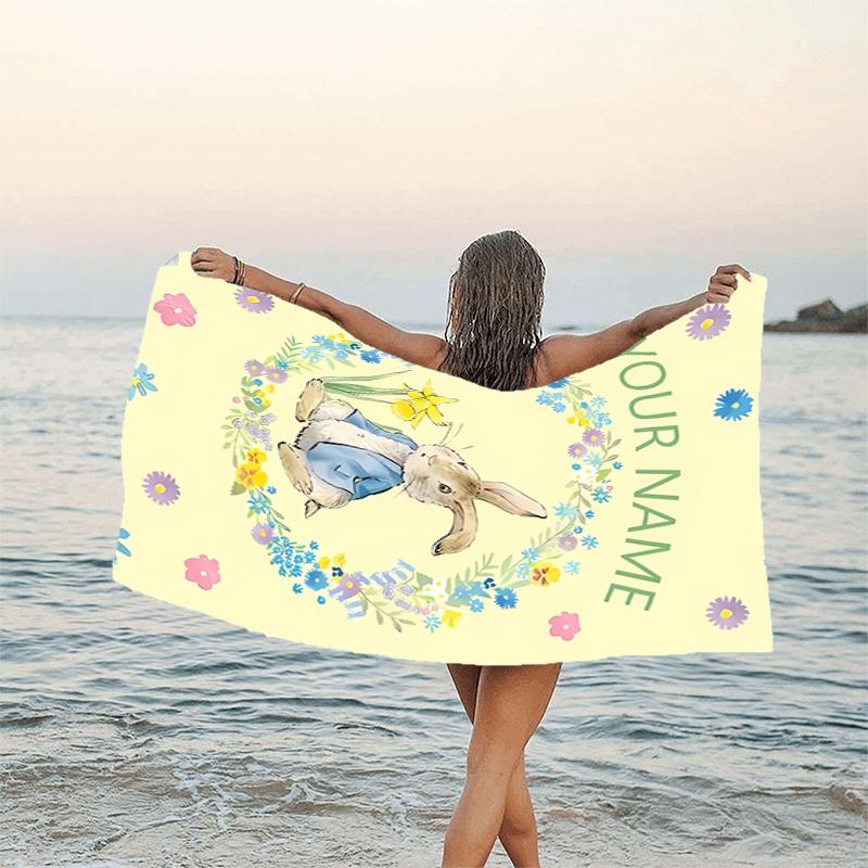 1pc Peter Rabbit2 Beach Towel with Custom Name, Beach/Swimming/Bath/Picnic/Camping Towel, Suitable for Seaside Beaches