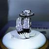 Fashion New Style 925 Silver Geometric Six-Claw White Zircon Three Rows Double Rings Women's Party Cocktail Party Traveling Jewe