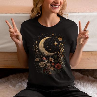 Vintage Celestial Moon T-Shirt: Boho Graphic Tee, Astronomy Gift