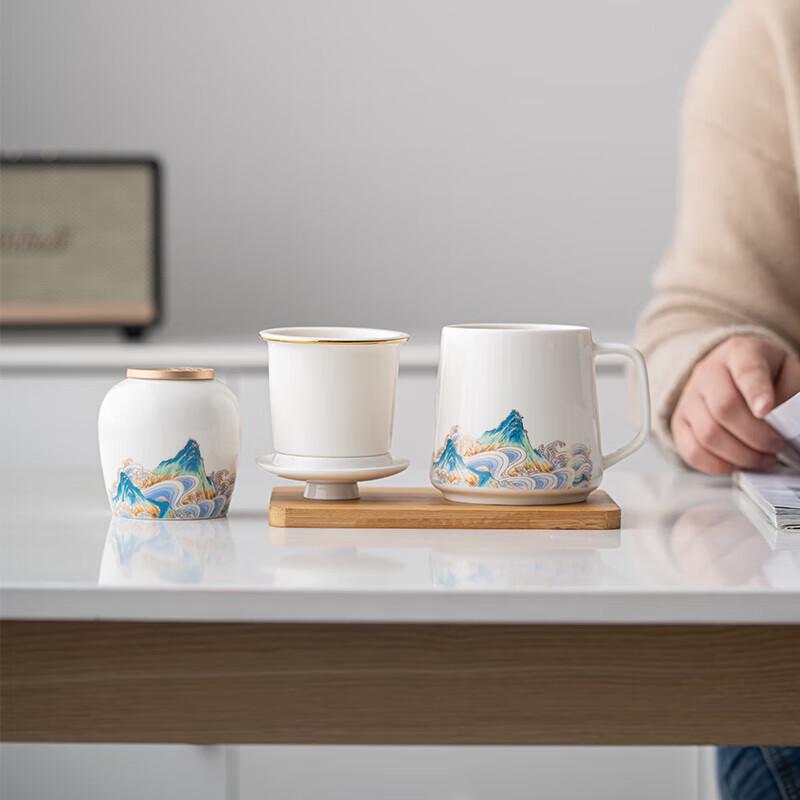 Su's Ceramic Guancanghai Office Cup and Tea Caddy Gift Set