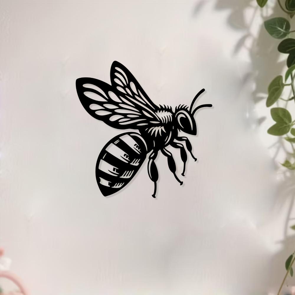 1pc Bold Bee Metal Wall Art Iron Statue Mural for New Year Easter, Weather Resistant for Patio Wall Garden Fence, Charming Outdoor Bee Decor