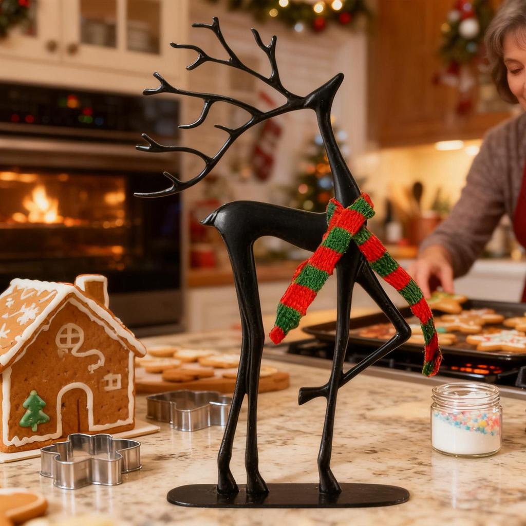 Black Reindeer Statues for Christmas Decoration Home Office Modern Xmas Figurines Elegant Holiday Table Centerpieces Statues