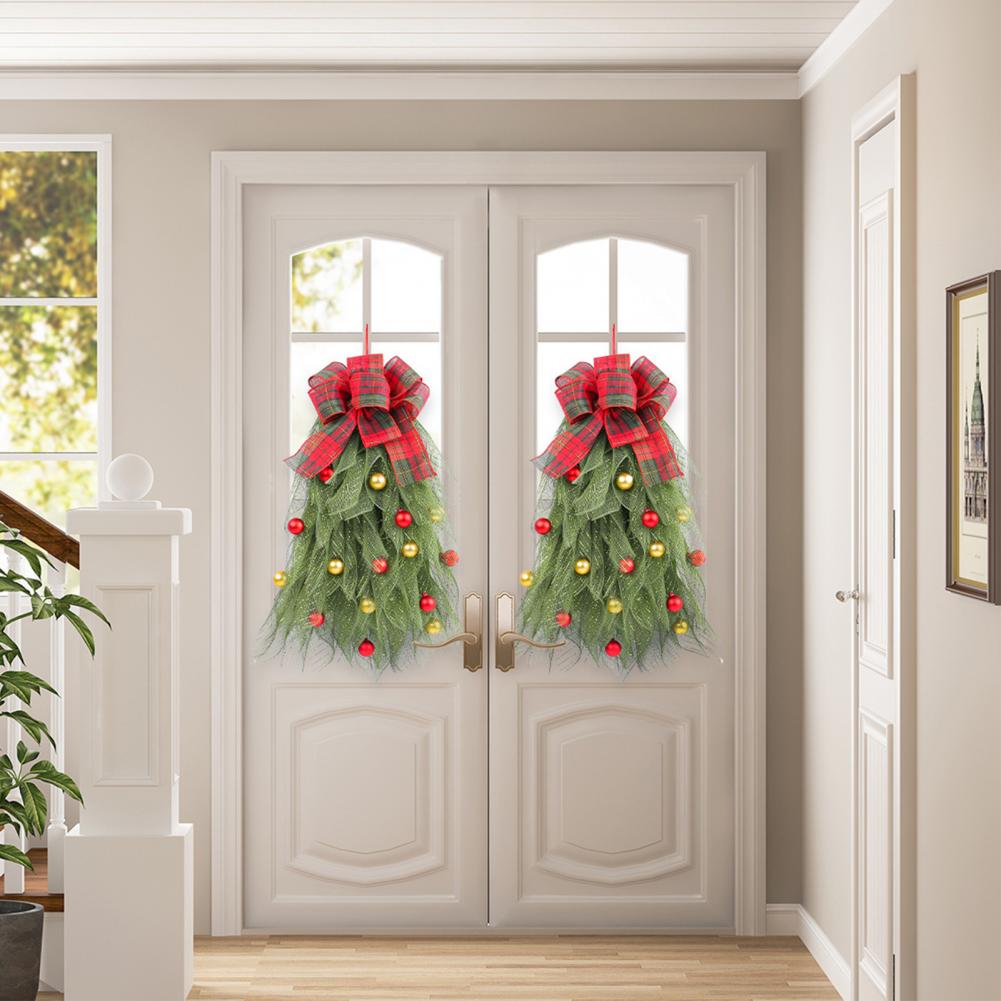 Christmas Wreath for Front Door Handmade Christmas Tree Wreaths with Bow Ball for Front Door Wall Decor Farmhouse for Holiday