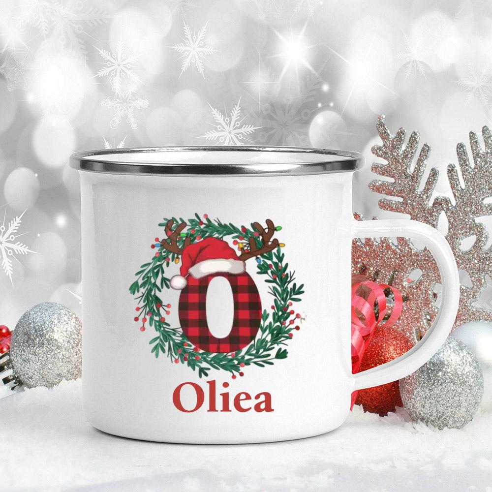 Personalized Christmas 26 Letter Pattern Mugs Custom Name Large Capacity Handle Cup Hot Chocolate Coffee Mug Christmas Gifts