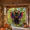 Cute Animal Themed Gift Halloween Bat Cat Suncatcher, Stained Glass Style Acrylic Sun Catcher, Gothic Home Wall Ornament Black Hanging for Window