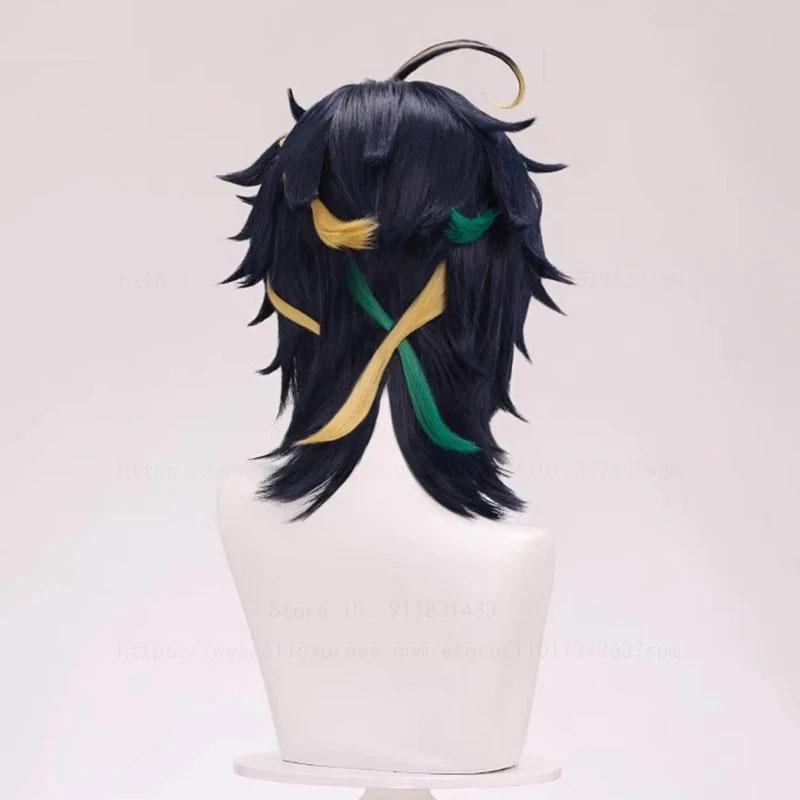 Vysoce kvalitní Genshin Kinich Cosplay paruka krátká tmavě modrá blond zelená tepelně odolná syntetická paruka Game Wanderer + paruková čepice