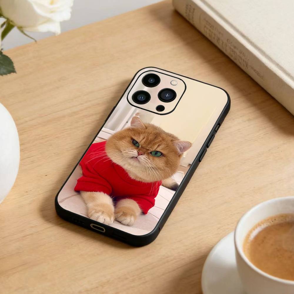 Funny Cute Cat  Phone Case For iPhone 17 16 15 14 13 12 Max Plus Silicone Black Cover