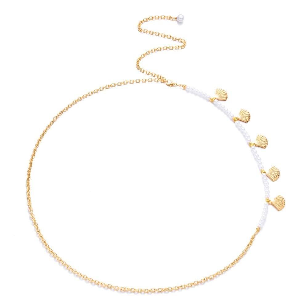 Gold Imitation Pearl Body Chain Shell Beads Belly Chain Retro Starfish Waist Chain  Beach