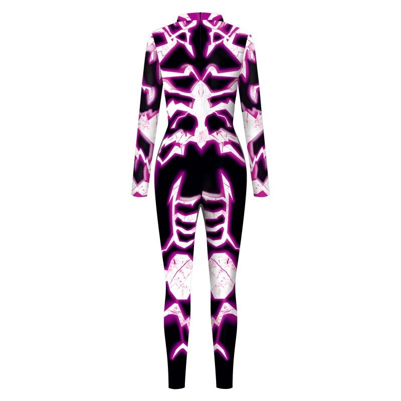 Flexible Halloween Rompers Fitness Party Zentai Bodysuits for Women Men Superhero  Costume Long Sleeve Printing Jumpsuit