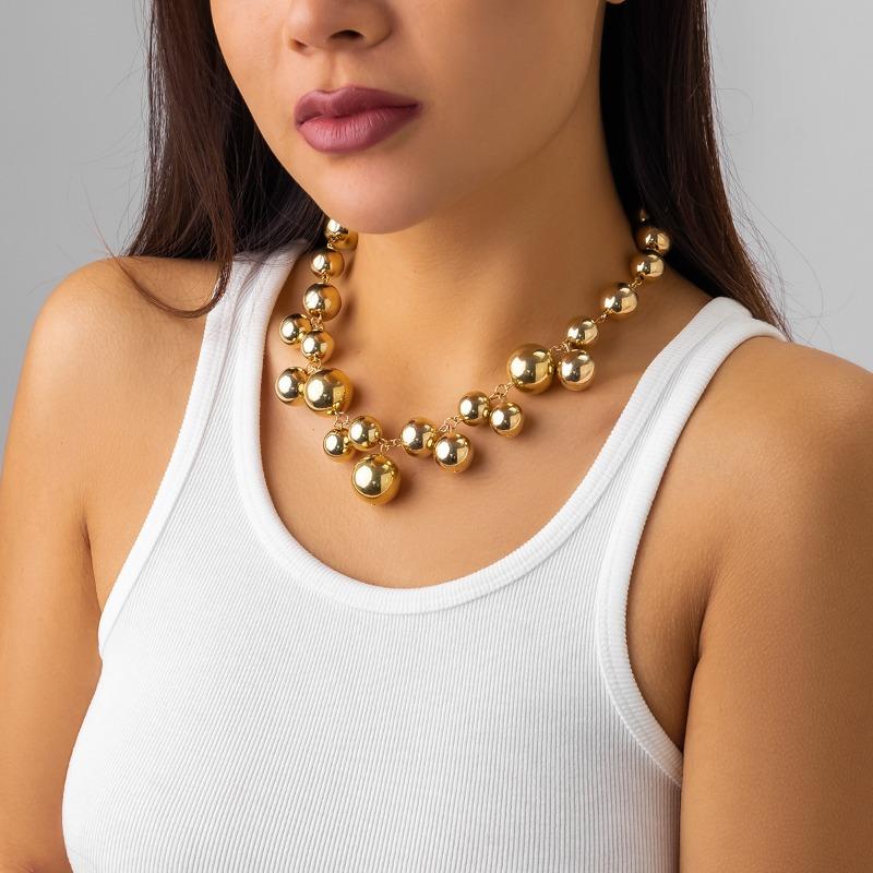 Meier Punk style creative round bead faux pearl tassel necklace for women - designer patchwork choker