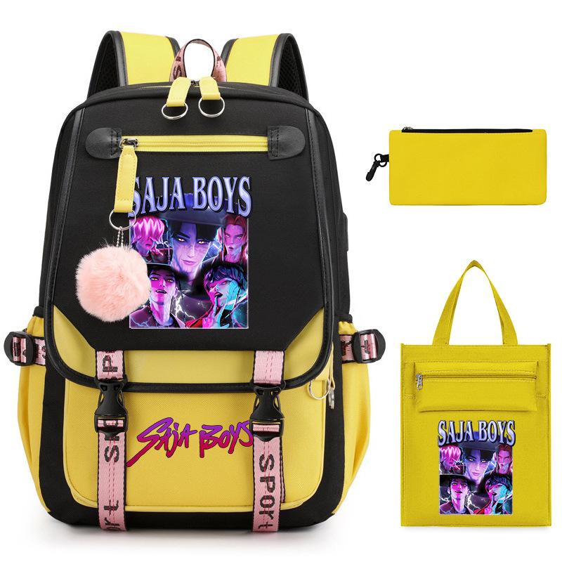Sac à dos décontracté pour étudiant imprimé K-Pop Anime Dessin animé Sac fourre-tout tendance Trousse à crayons Ensemble