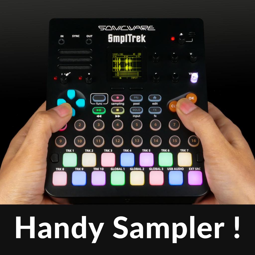 SONICWARE SmplTrek Production 15 LED Microphone and Battery USB Audio Interface [Portable Sampler] Touch-sensitive Full-color Pads, Built-in Built-in