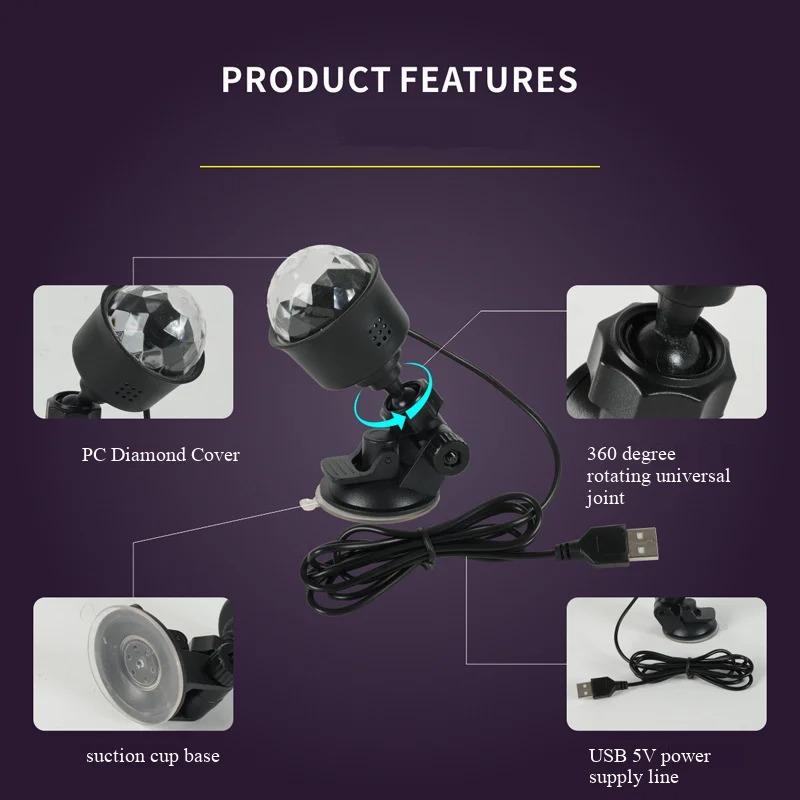 RGB Sound Activated LED Disco Ball Light with Remote Control Rotating DJ Stage Lamp for Home Car Party Club Christmas Decoration