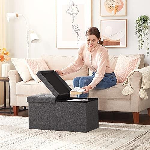 Ottoman With Storage 80 L, Folding Shoe Bench, With Hinged Lid, Load Capacity 300 Kg, 76 X 38 X 38 Cm, Dark Gray Lsf46gyz Lu