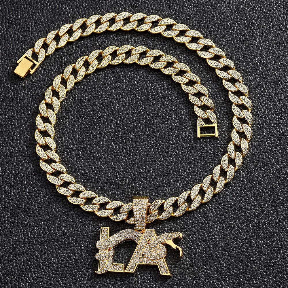 White Silver Bling Custom Initial Iced Crystal/Rhinestone Letter Pendant Cuban Link Chain Unisex Religious Christian Gold hip hop letter pendant necklace золотой