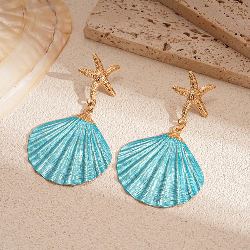 Sweet Shell Starfish Drop Earrings for Women Exaggerated Colorful Dangle Earrings Exquisite High-End Versatile Jewelry Gift 2025
