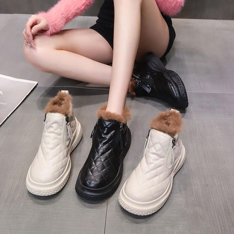 Korean version of snow boots for women to wear in autumn and winter 2025 new velvet thickened warm thick-soled versatile cotton boots cotton shoes