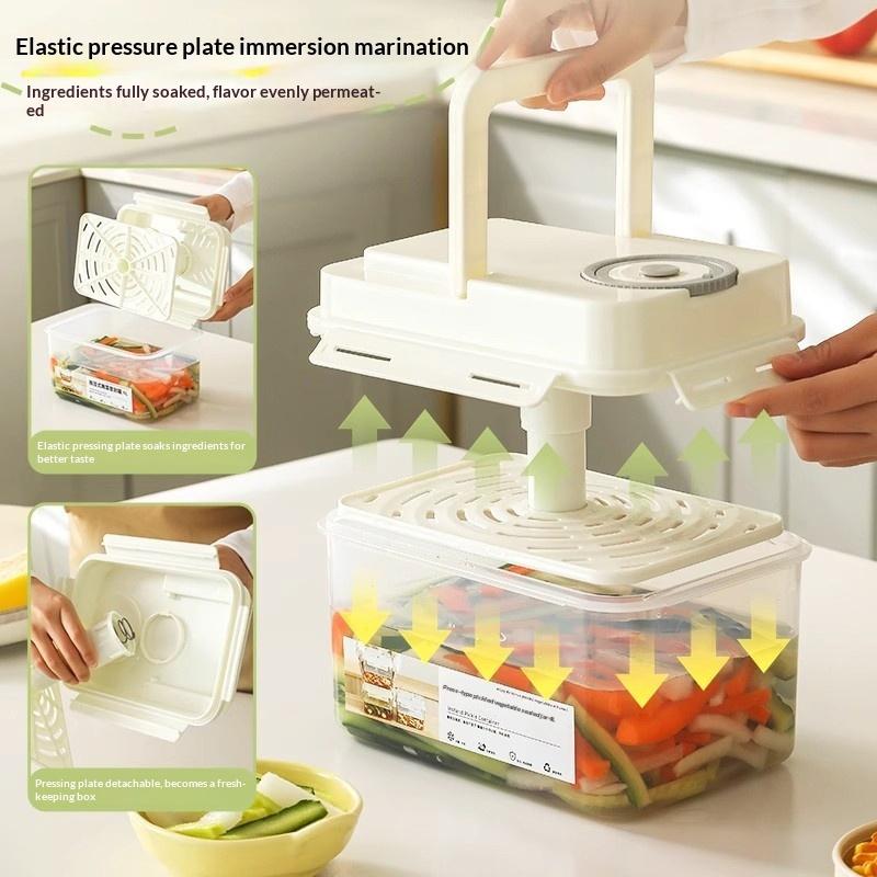 4L Plastic Pickle Jar With Press Plate Leakproof Kitchen Organizer Bin For Gherkin Sauerkraut Olive And Kimchi Storage Container