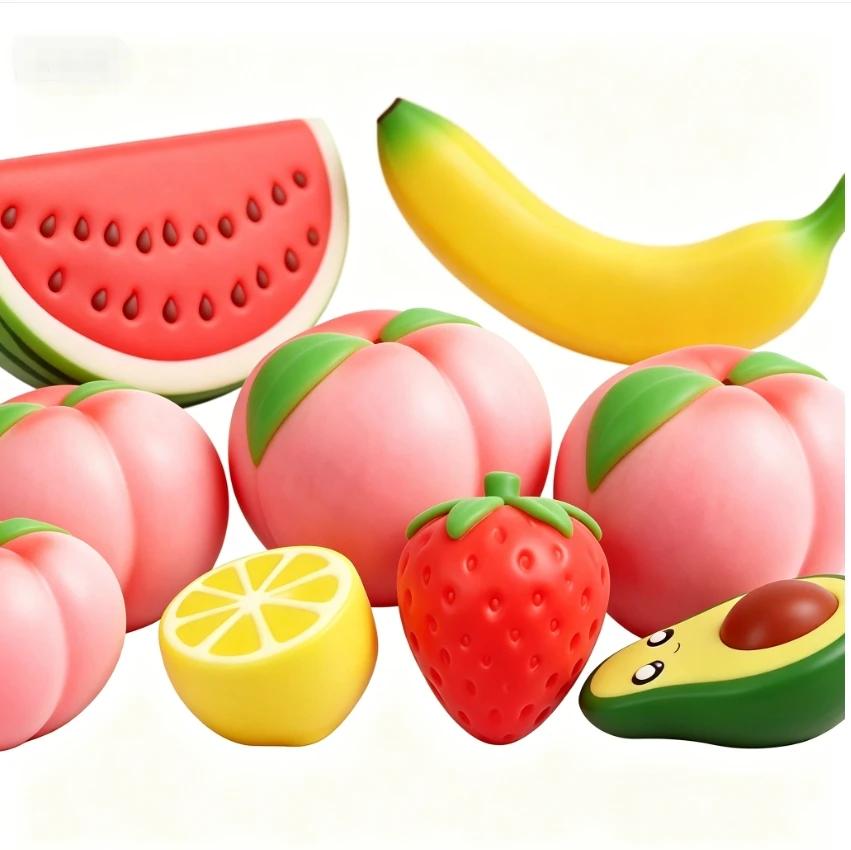 Bai Fen Bai Toys Strawberry Jumbo Banana Peach Stress Ball Squishy Squeeze Slow Rising Antistress For Adults Anti-Anxiety Fidget Toys Playsets Stress
