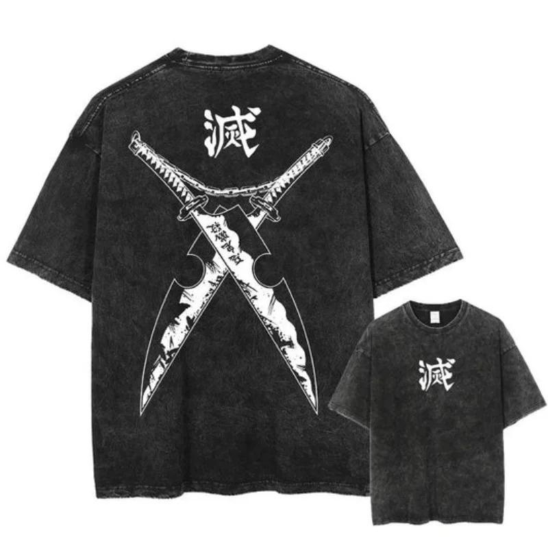 2026 Anime Demon Slayer Maglietta Lavata Retrò Uomo e Donna Estiva Morbida Traspirante Moda Top Streetwear Maglietta Gadget
