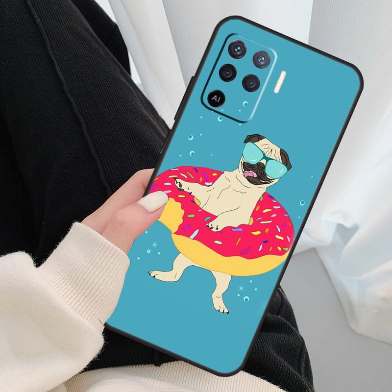 Funny Cartoon Pug Case For Oppo A96 A76 A16 A60 A98 A58 A78 A18 A38 A80 A40 A77 A57 A17 A74 A54 A94 A15 A5 Pro