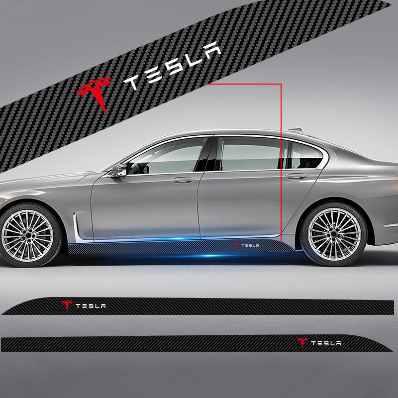 2Pcs Carbon Car Door Side Skirt Sill Stripe Sticker Anti-scratch Refit Sticker For Tesla Model 3 Model X S 2016-2020 Decals TM3 TMX TMS Decal