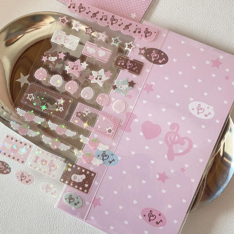 Glitzernder Deko-Sticker Cartoon Erdbeere Musiknote Themensticker für Handyhülle Journal Laptop Scrapbooking