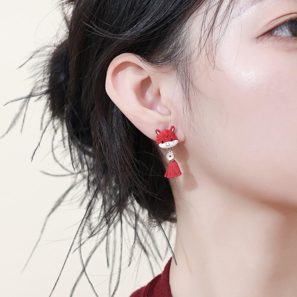 Cartoon Horse Red Pony Earrings Flocking Horse Mascot Drop Earrings New Year Horse Earrings  Girls