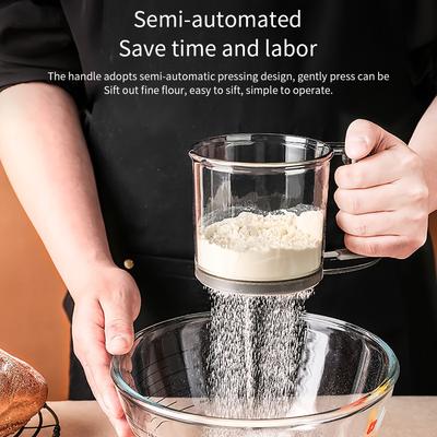Tamizador de harina de mano semiautomático de doble piso filtro harina horneado colador especial cocina taza de malla de filtro ultrafino